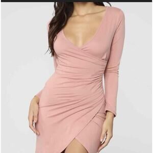 LOVE X DESIGN Pink Long Sleeve VNeck Wrap Design‎ Bodycon Dress Extra Large